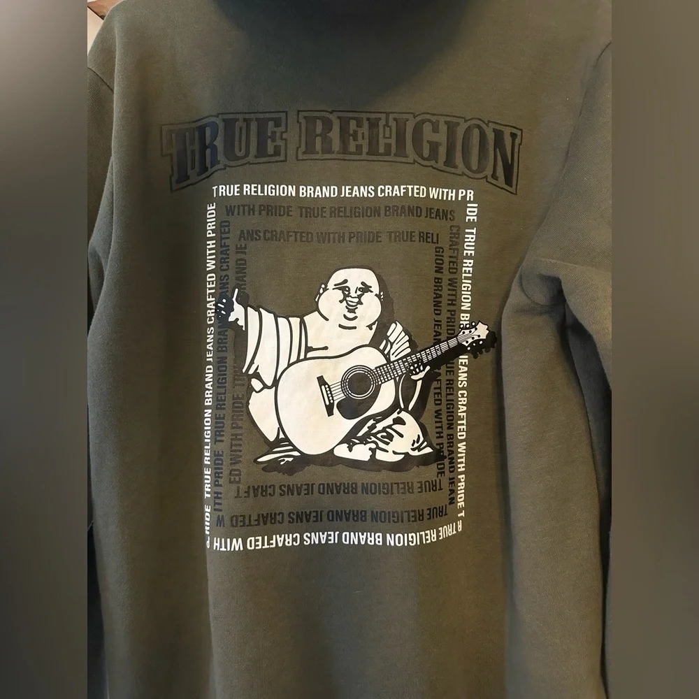 True Religion Radiant Buddha Full Zip Hoodie Size M Olive Green Casual NWOT